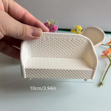 4 Pack Miniature White Wicker Tea Table and Chair Set, Dollhouse Furniture Decor for Bedroom, Handcrafted Miniature Furniture