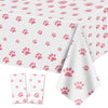 QUERICKY 2 Pack Puppy Paw Print Tablecloths, 51x87'' Plastic Disposable Table Cover for Pet Themed Party Decorations for Cat Dog Birthday Party