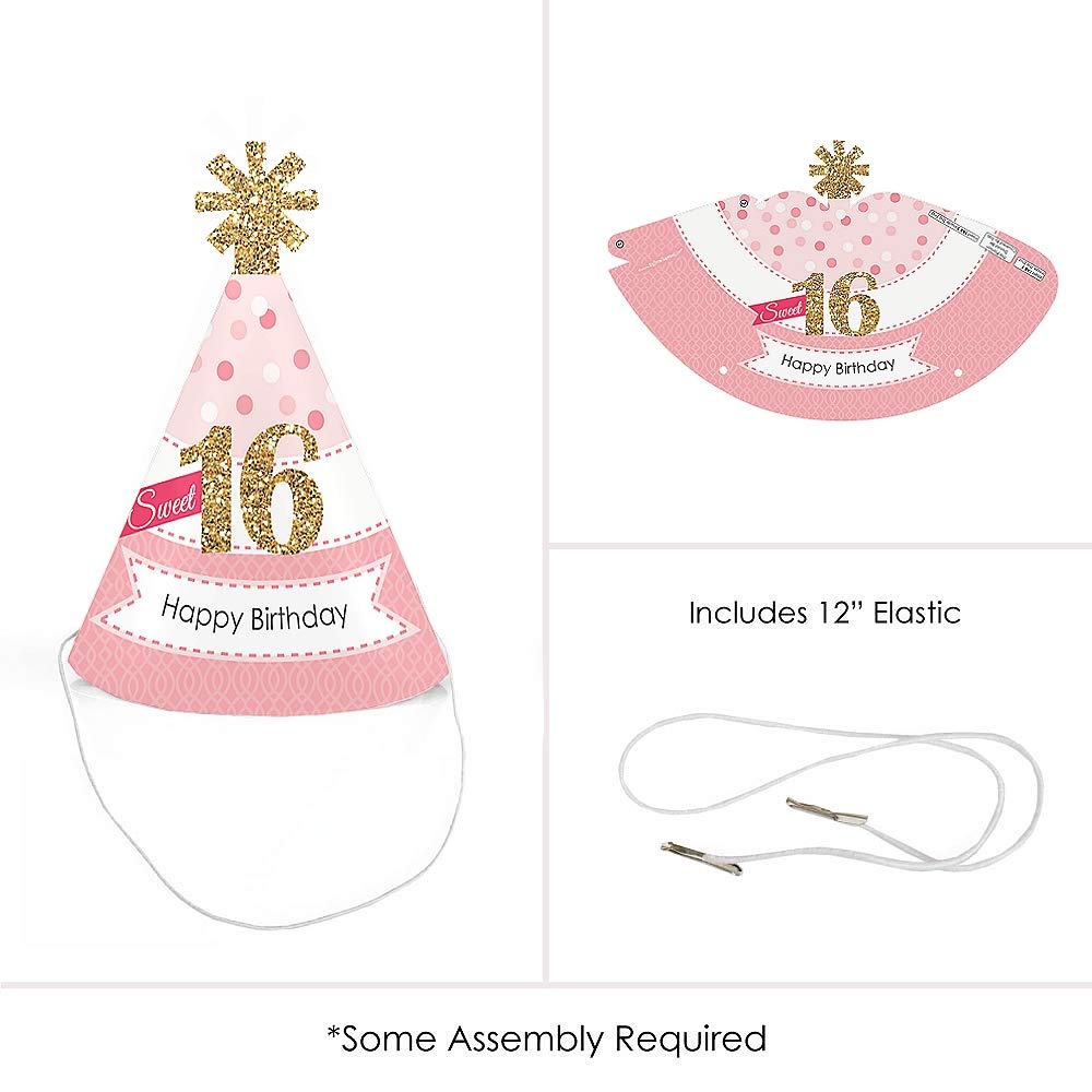 Big Dot of Happiness Sweet 16 - Mini Cone 16th Birthday Party Hats - Small Little Party Hats - Set of 8