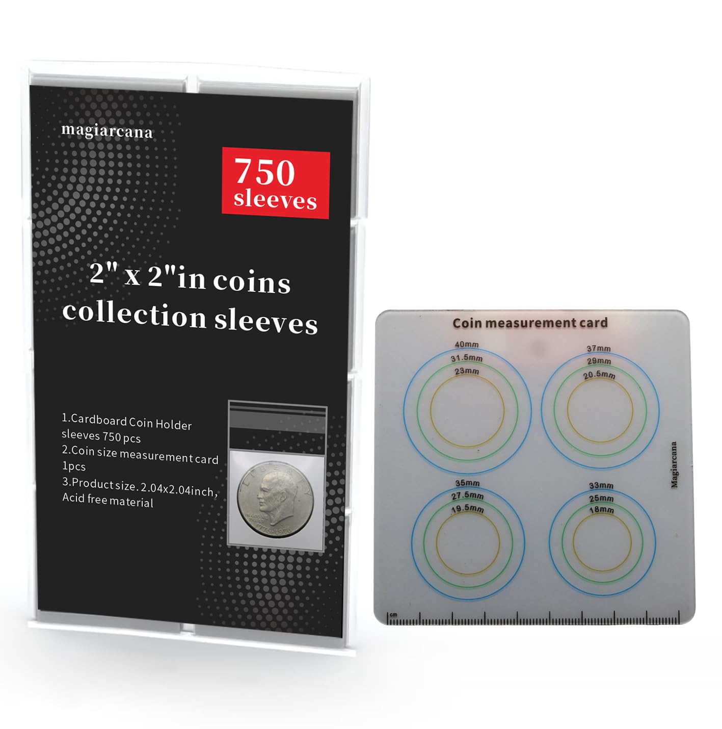 Magiarcana Coin Sleeves for All Coins, Plastic Coin Holders for Collectors, Premium Coin Protectors, Coin Storage & Collection Supplies (750)