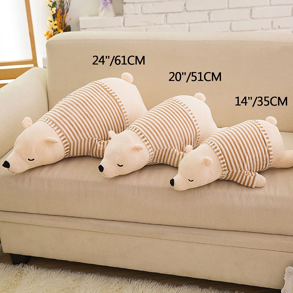 MMTTAO Stuffed Polar Bear Animal Plush Toy 14 Inch Small White Sleeping Bear Animal Stuff Soft Plushies Cute Dolls Collection Huggable Pillow Cushion