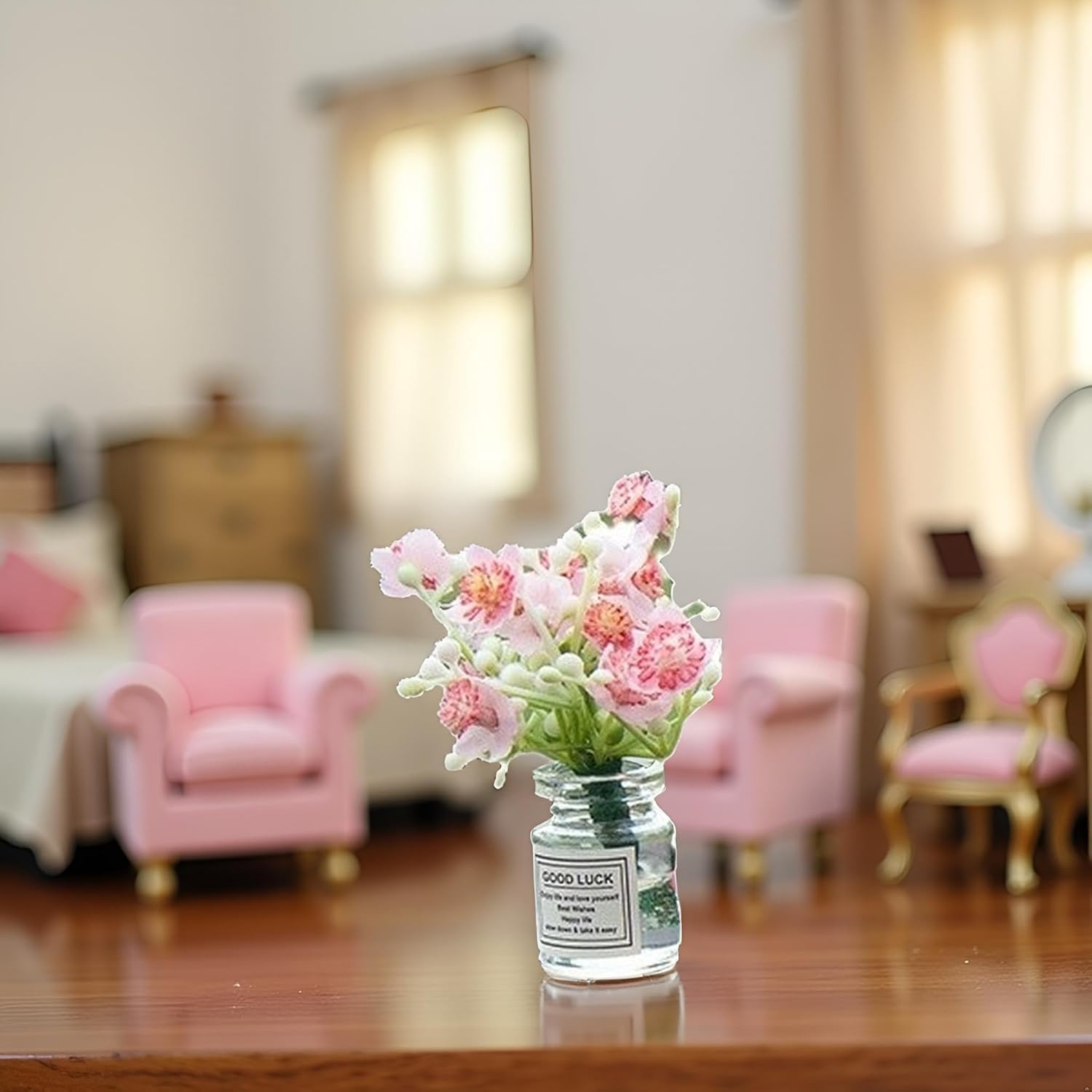 Miniature Flowers in Vase Set - 1:6 Scale Dollhouse Décor with Realistic Details, Tiny Floral Arrangements for Micro Landscape, Train Platform