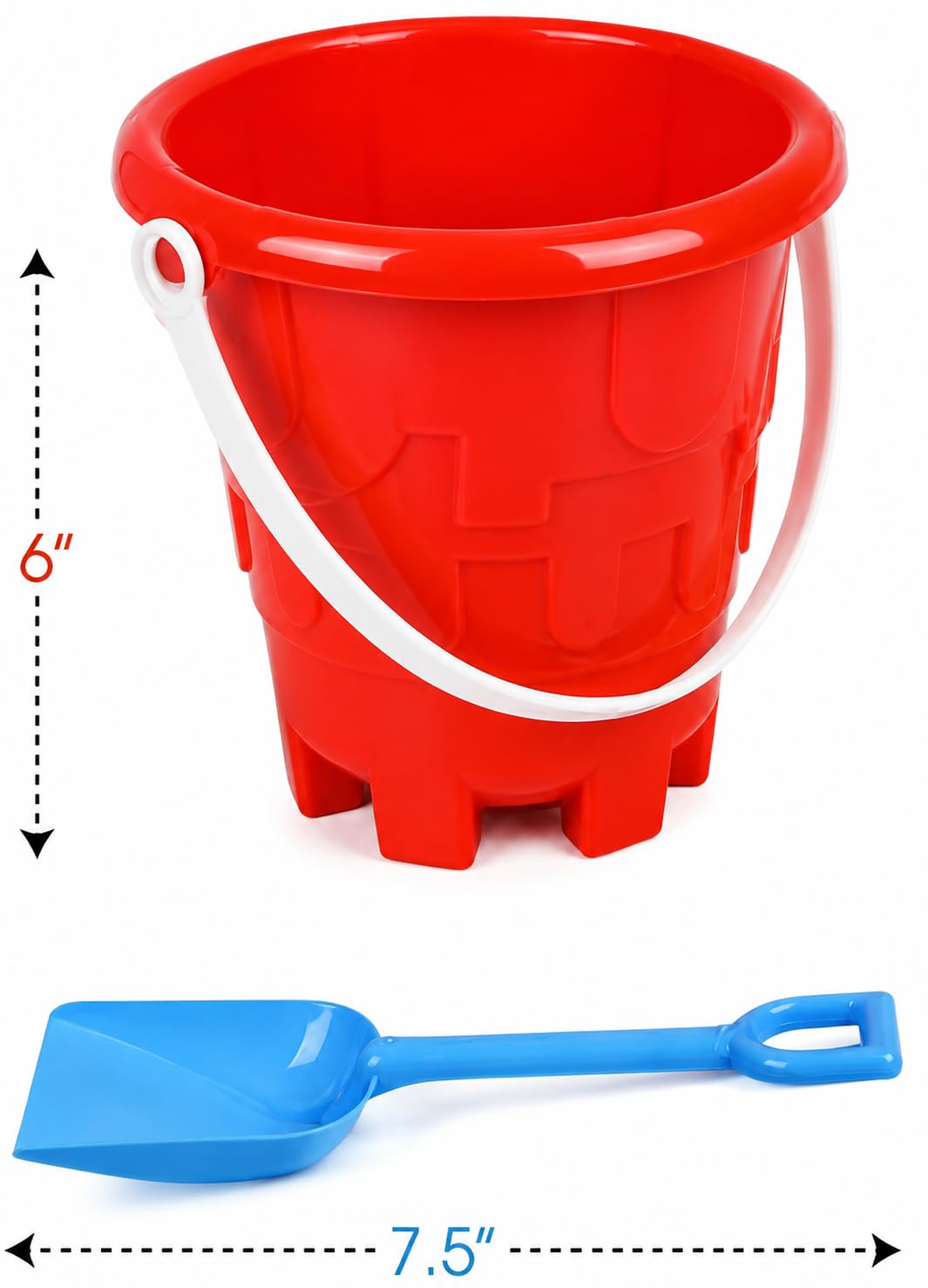 ArtCreativity 6" Beach Bucket and Shovel for Kids (Set of 2) Includes 2 Sand Shovels and 2 Buckets with a Sand Castle Design Inside, Sandcastle