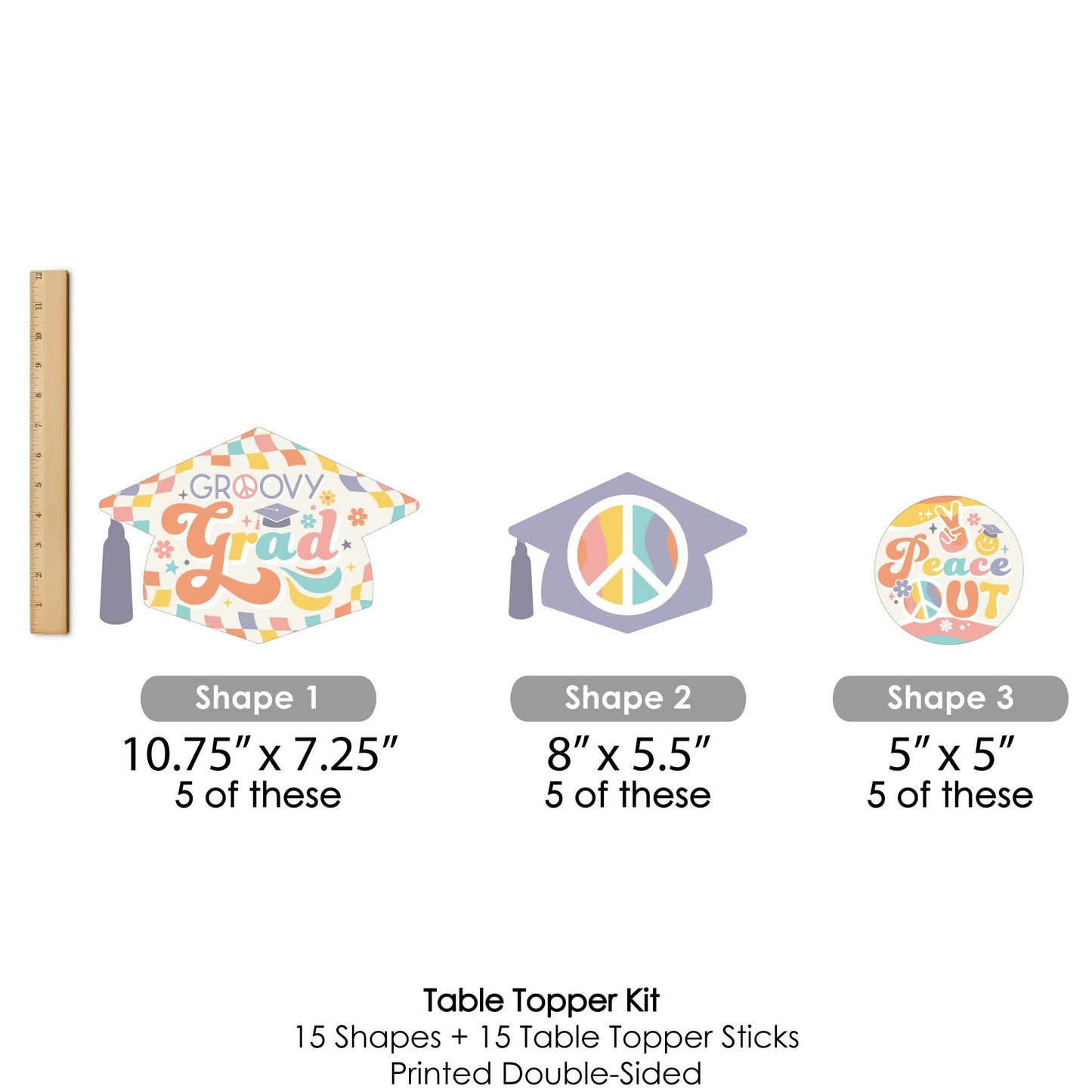 Big Dot of Happiness Groovy Grad - Hippie Graduation Party Centerpiece Sticks - Table Toppers - Set of 15