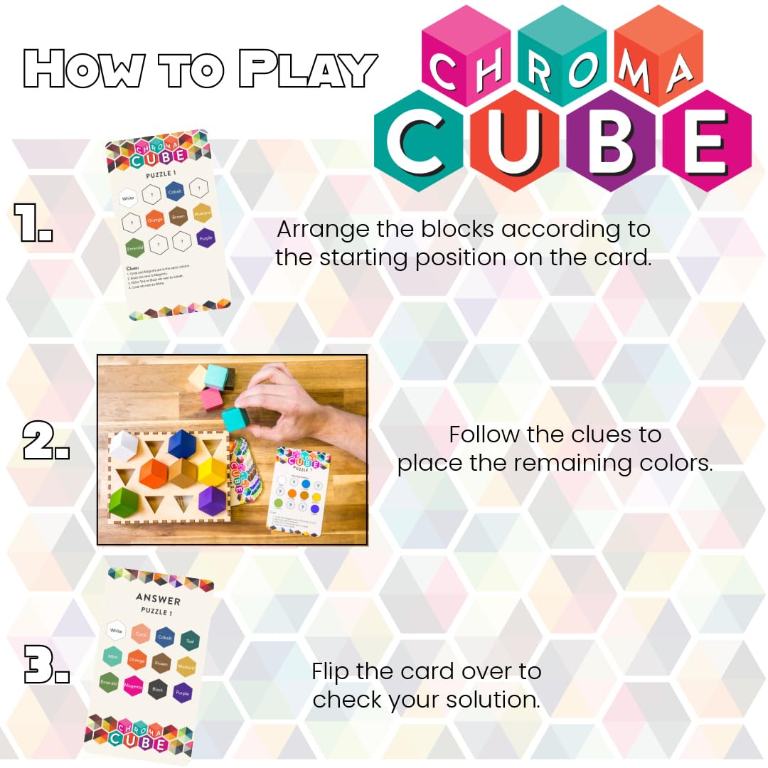 Project Genius: Chroma Cube, A Colorful Logic Puzzle, 12 Colorful Wood Blocks, 25 Brainteaser Cards, Puzzle, Great Gift, 1 Player Game Logic
