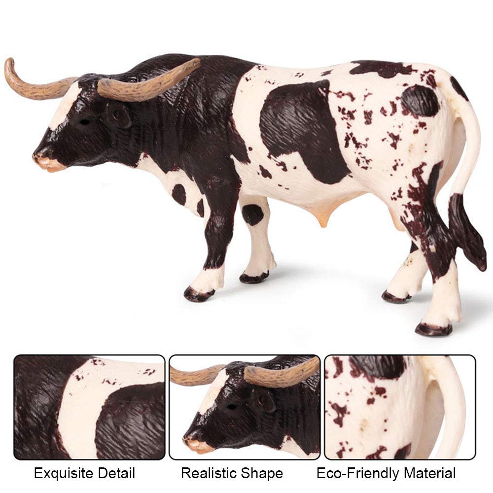 FLORMOON Animal Figures Realistic Texas Longhorn Bull Plastic Early Educational Toys Cupcake Topper Party Gift for Kids 3+ Year Old(Male)