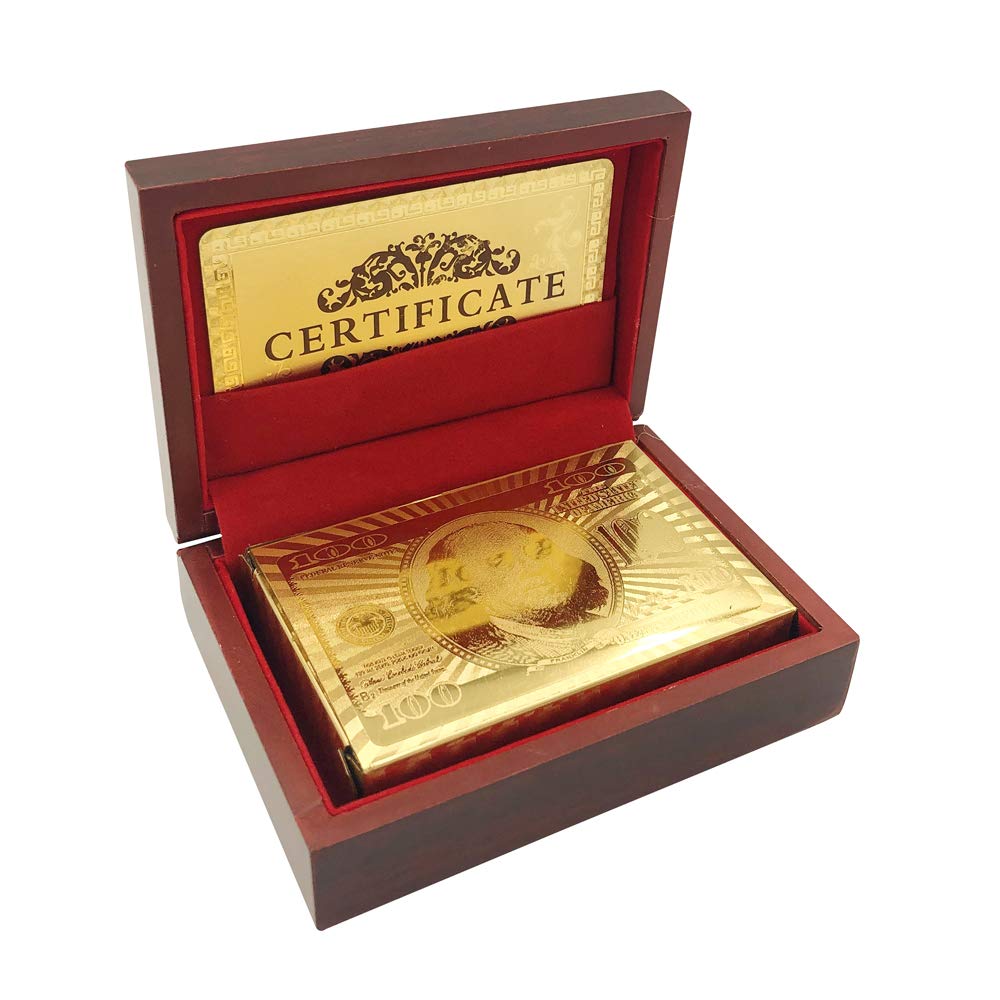 Yuanhe Gold Deck of Cards - Waterproof Playing Cards Luxury Playing Cards with Wooden Gift Box,Great for Poker Cards Game, Game Nights and Casino
