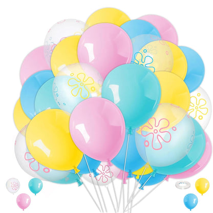 65Pcs Ocean Themed Balloon Kit - Sponge Balloons 12 Inch with Under the Sea Prints And 20m Ribbon for Birthday, Summer, Sponge Party And Balloon Arch