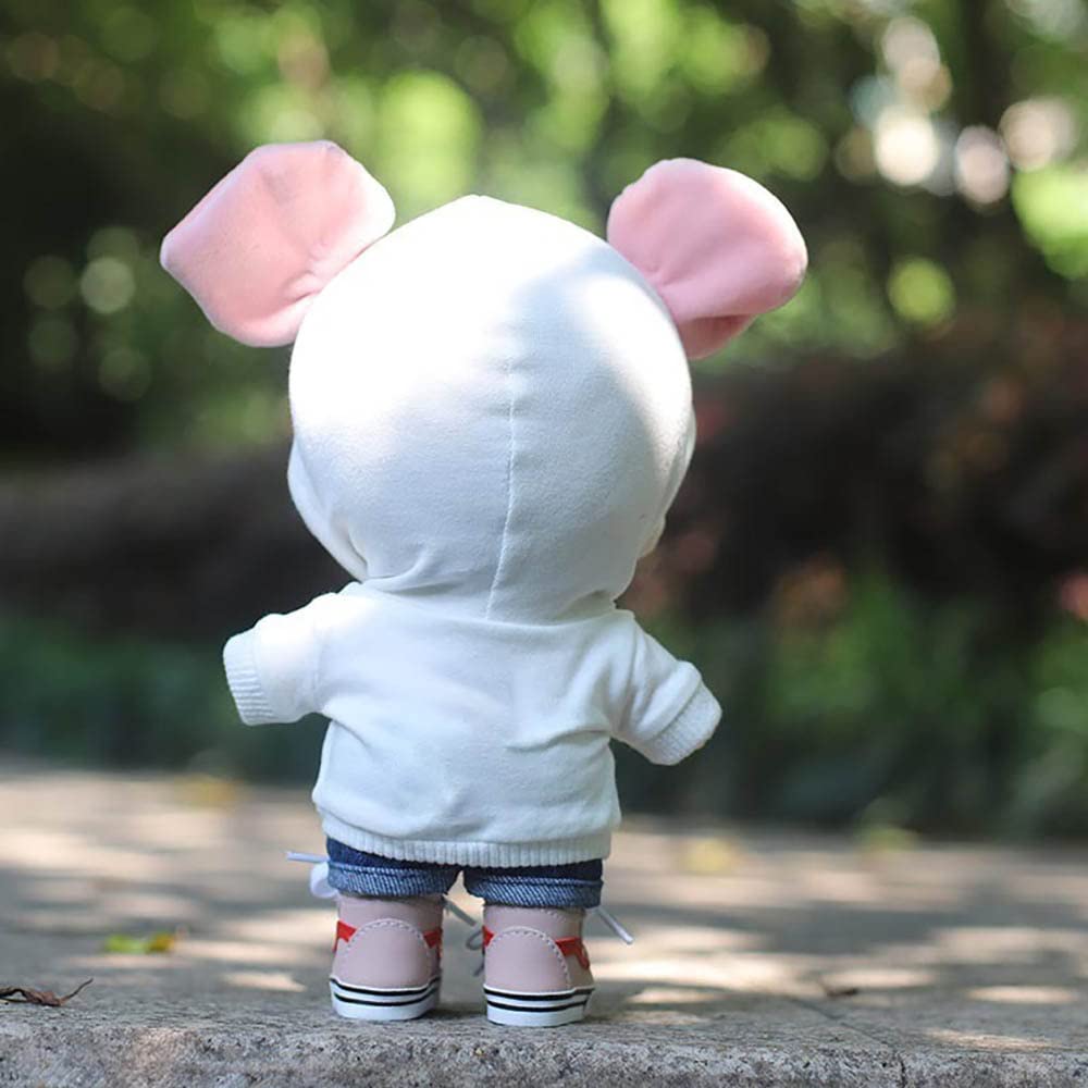 niannyyhouse White Hoodies Without Pocket Dark Blue Jeans 7.8in?20cm? Plush Humanoid Stuffed Doll Clothes (White)