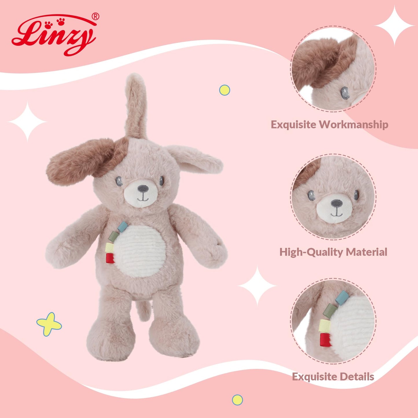 Linzy 10" Light-Up Musical Dog Bedtime Baby Soother - Soft Puppy Plush Stuffed Animal with LED Night Light & Lullaby Music, Birthday Christmas