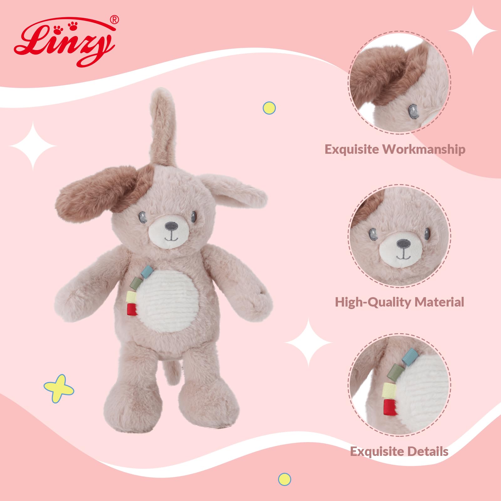Linzy 10" Light-Up Musical Dog Bedtime Baby Soother - Soft Puppy Plush Stuffed Animal with LED Night Light & Lullaby Music, Birthday Christmas