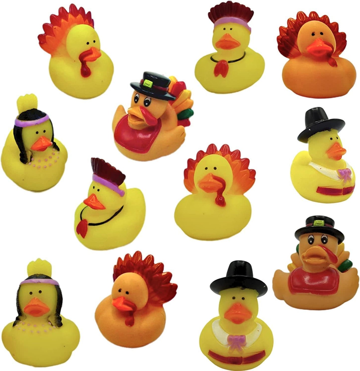 4E's Novelty Thanksgiving Rubber Duckies (24 Pack) Thanksgiving Themed Rubber Ducks Bulk Turkey & Pilgrim Ducks, Thanksgiving Party Favors Supplies