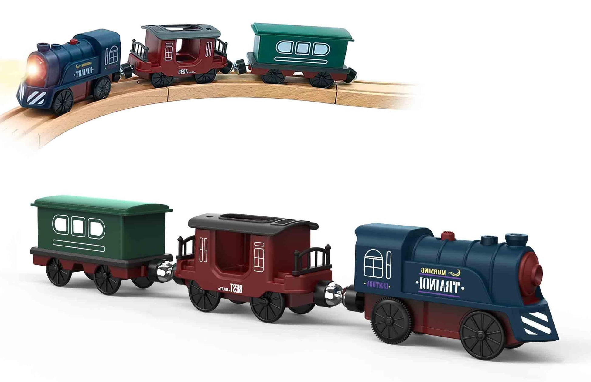 Battery Operated Train for Wooden Track, 3Pcs Motorized Train Toy for 3 4 5+Years Old Boy Girl Toddlers, Electric Trains Compatible with Thomas