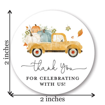 2-Inch Round Pumpkin Thank You Favor Stickers - Set of 40 (Yellow Truck)