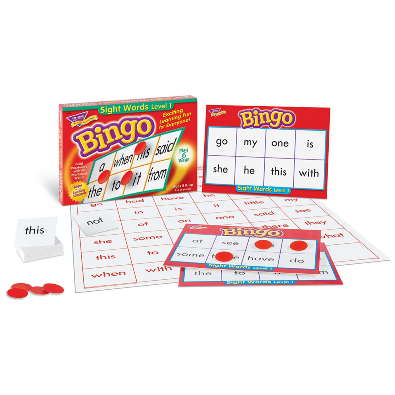 TREND ENTERPRISES: Sight Words Level 1 Bingo Game, Exciting Way for Everyone to Learn, Play 6 Different Ways, Great for Classrooms and at Home, 3