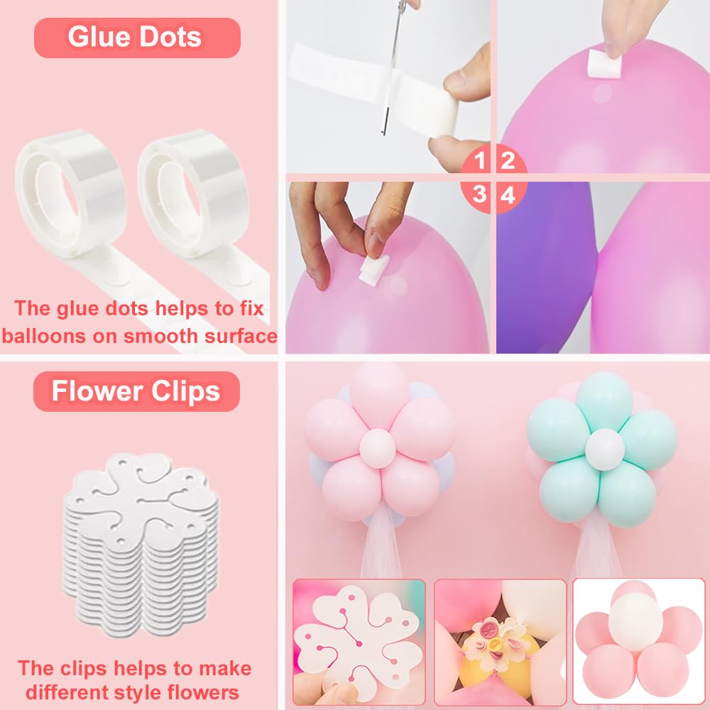 38-in-1 Balloon Arch Garland Kit, 6 Rolls 98ft Tape Strips, 6 Rolls 600 Glue Dots, 20 Flower Clips, 4 Ribbons and 2 Tie Tools for Birthday Wedding