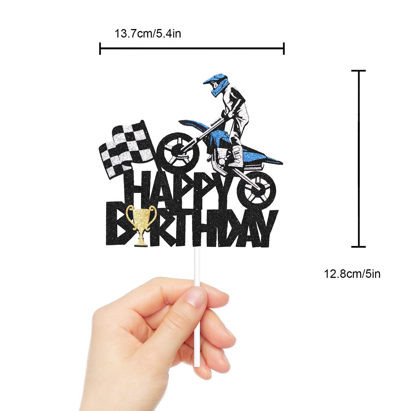 Motorcycle Happy Birthday Cake Topper - Extreme Sports Racing Birthday Party Glitter Autocycle Player Cake Topper - Sport Man Boy Motocross Racing