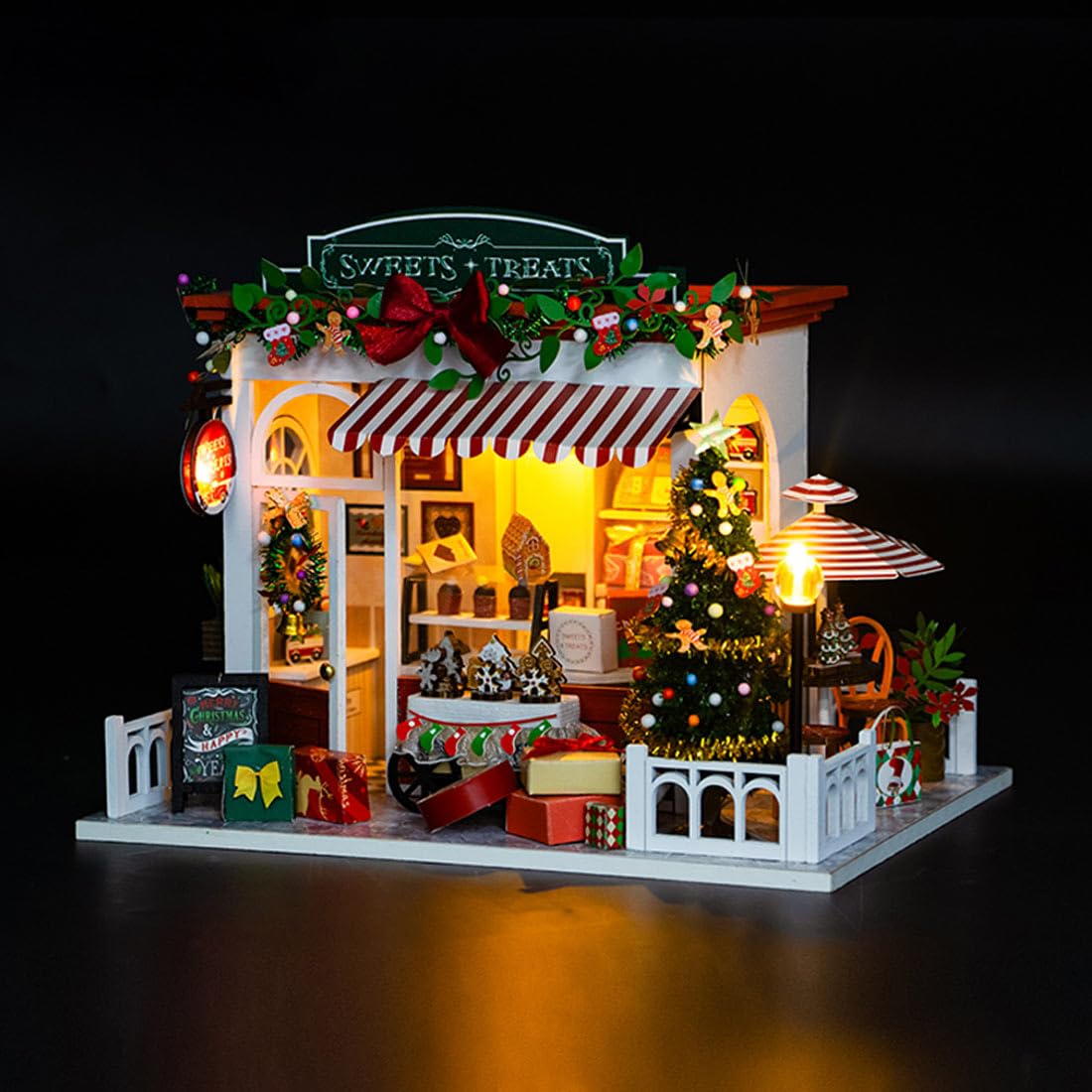 Miniature House Kit for Adult and Teens, Christmas Candy House Building Kit for Family and Friends, Mini Wooden Dollhouse Kit for Halloween Christmas