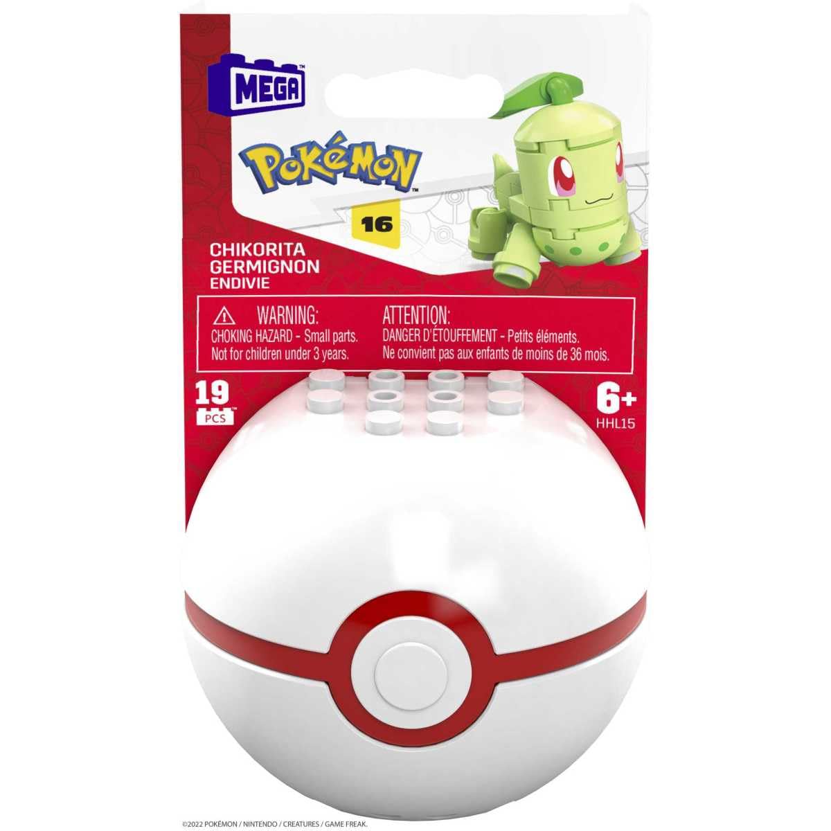 MEGA Pokemon Chikorita Building Set with 19 Compatible Bricks and Pieces and Poke Ball, Toy Gift Set for Ages 6 and up