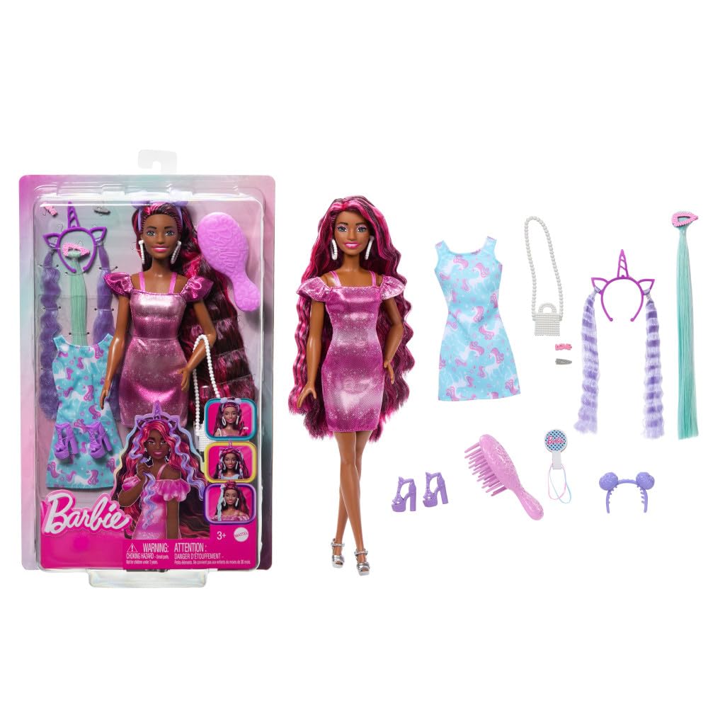Barbie Fun & Fancy Doll & Accessories Set, Fashion Doll with Extra-Long Color-Streaked Blonde Hair, Clothes & Styling Pieces