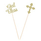 Pack of 10 Sparkly God Bless and Baptism Table Toppers for Christian Community Party Decorations Centerpiece Sticks - Gold