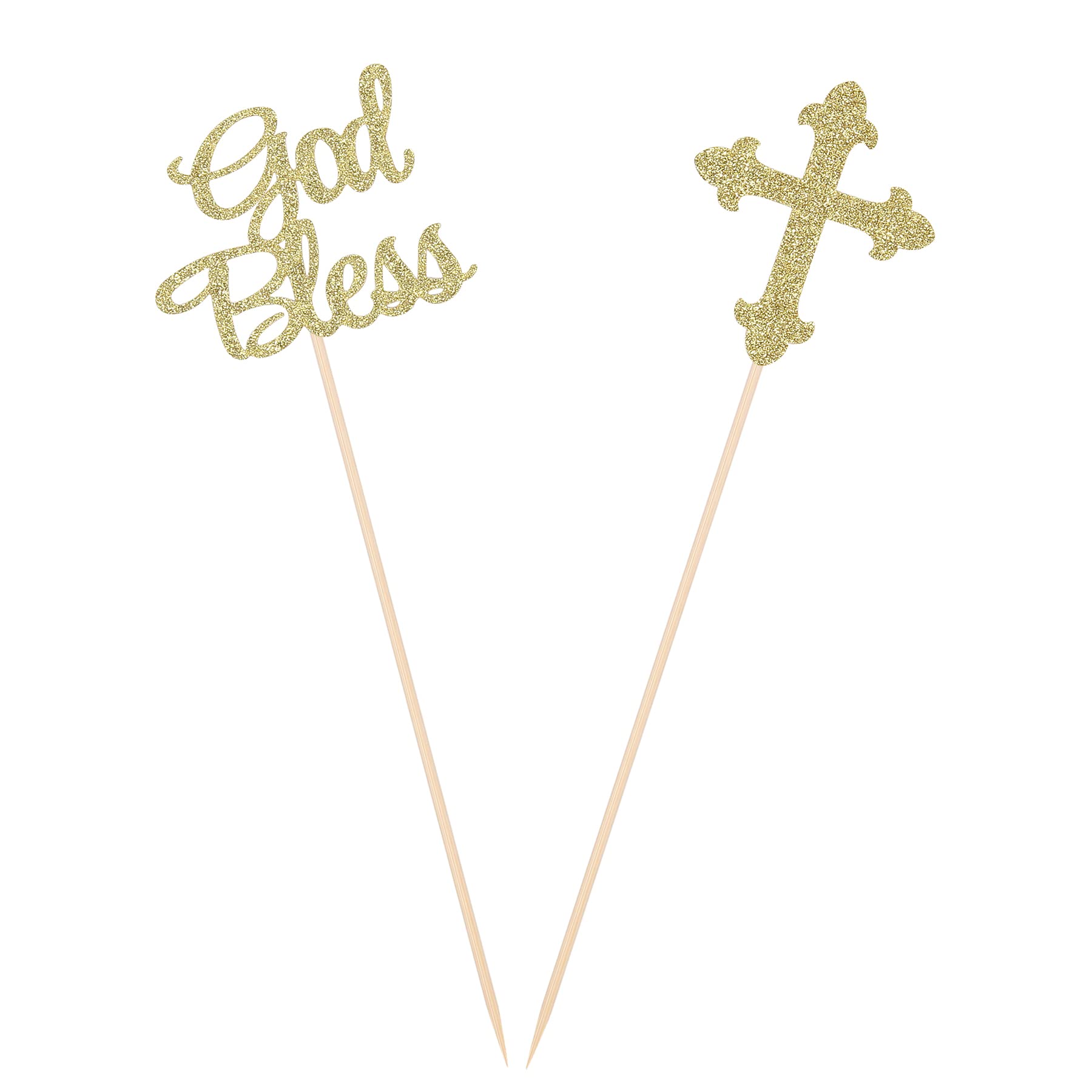 Pack of 10 Sparkly God Bless and Baptism Table Toppers for Christian Community Party Decorations Centerpiece Sticks - Gold