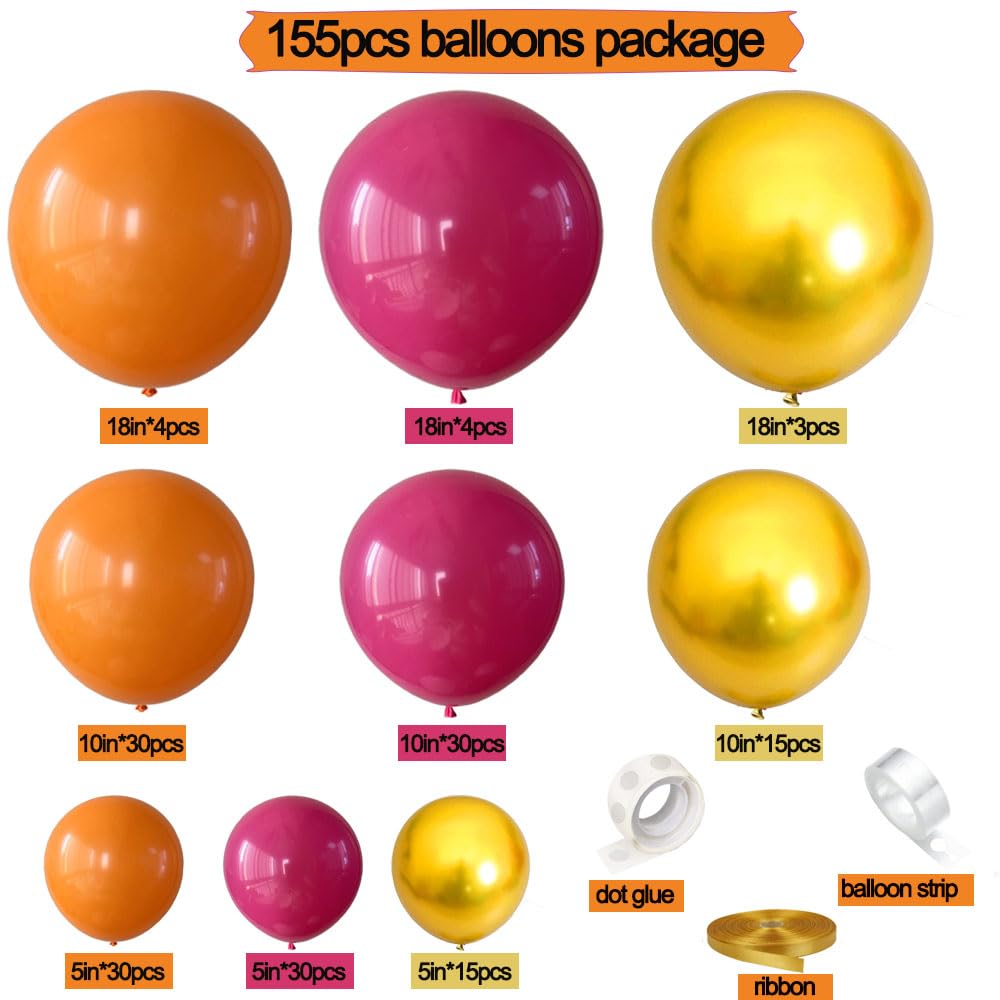 Balloon Garland Kit Arch Burnt Orange Hot Pink And Gold For Party Decoration Women Birthday Graduation