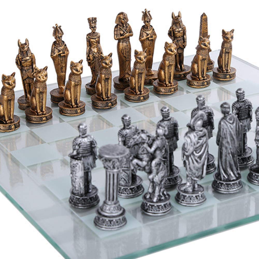 Pacific Giftware Romans vs Egyptians Chess Set with Glass Board - Historical Themed Collectible Game Set