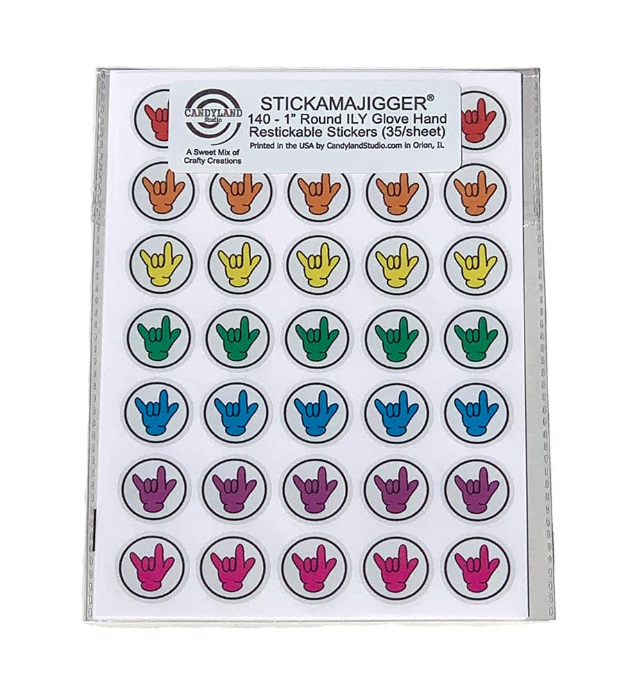 American Sign Language ASL"I Love You" Rainbow ILY Glove Hand Reusable Restickable Stickers (140/package) C