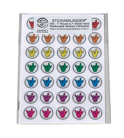 American Sign Language ASL"I Love You" Rainbow ILY Glove Hand Reusable Restickable Stickers (140/package) C