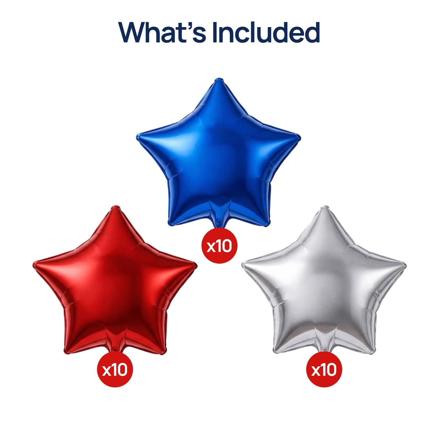Dream Decor Patriotic Star Balloons 30 Pack - 18 Inch Red, White & Blue Foil Star Balloons with Ribbon Rolls - 4th of July, Memorial Day, Veterans