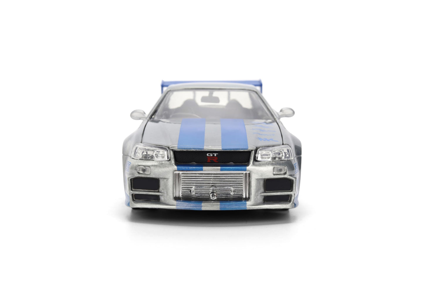 Jada Toys Fast & Furious 1:24 Scale Anniversary Edition 2002 Nissan Skyline GT-R (BNR34) Die-Cast Car with Brush Metal Finish - Collector Hobby