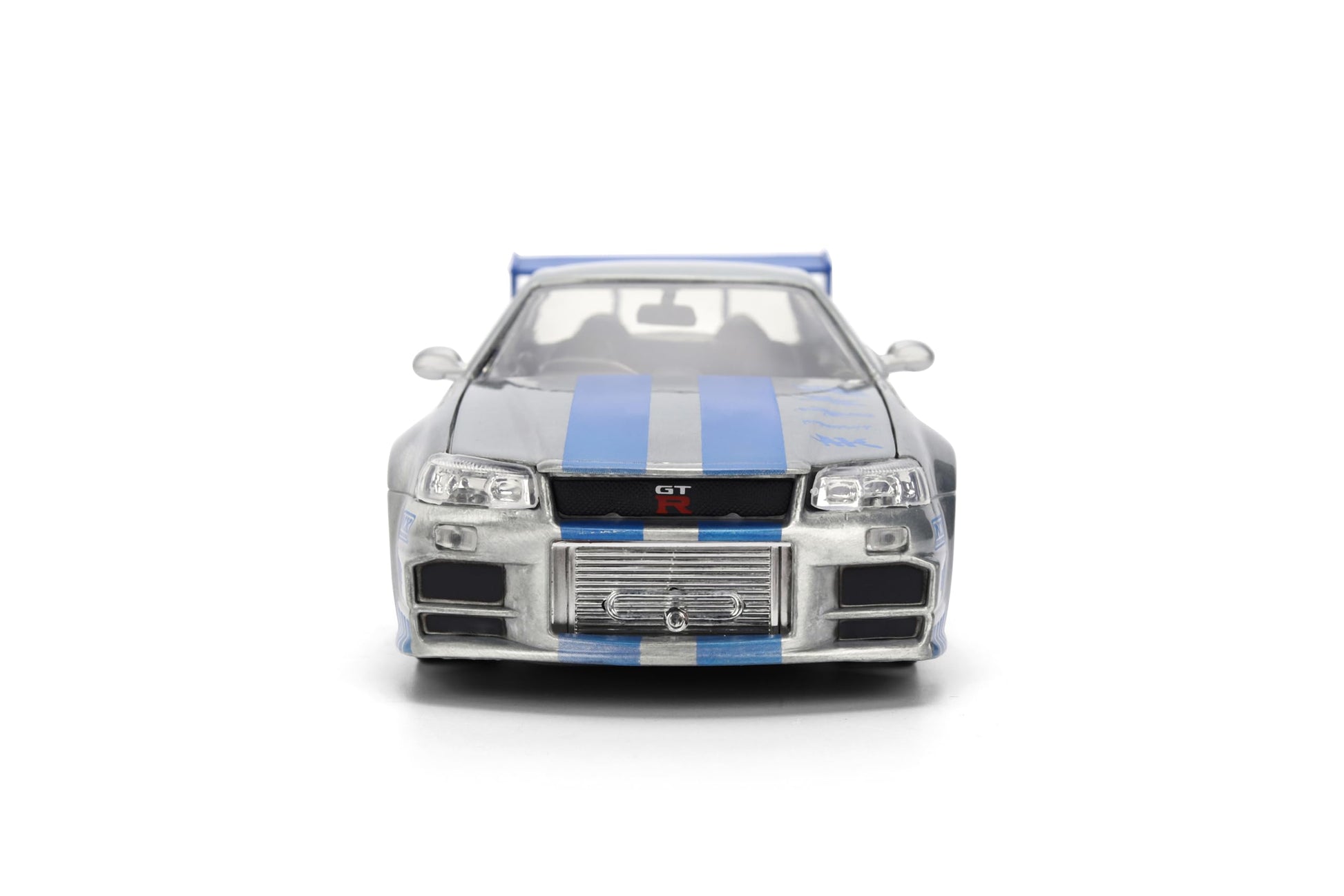 Jada Toys Fast & Furious 1:24 Scale Anniversary Edition 2002 Nissan Skyline GT-R (BNR34) Die-Cast Car with Brush Metal Finish - Collector Hobby