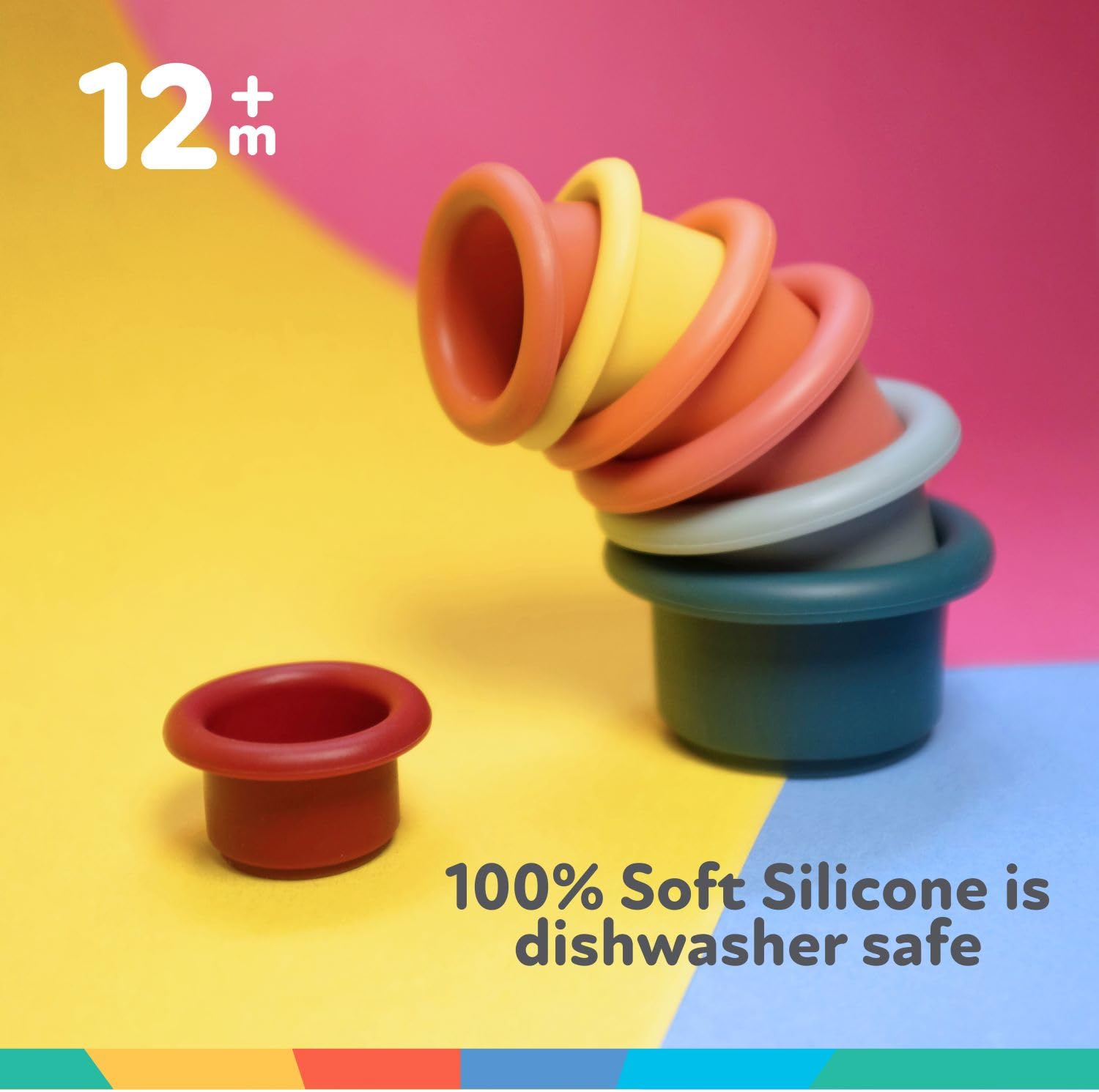 Nuby Soft Silicone Stacking Cups - 7-Piece Toddler Toy for Hand-Eye Coordination and Early Development - 12+ Months