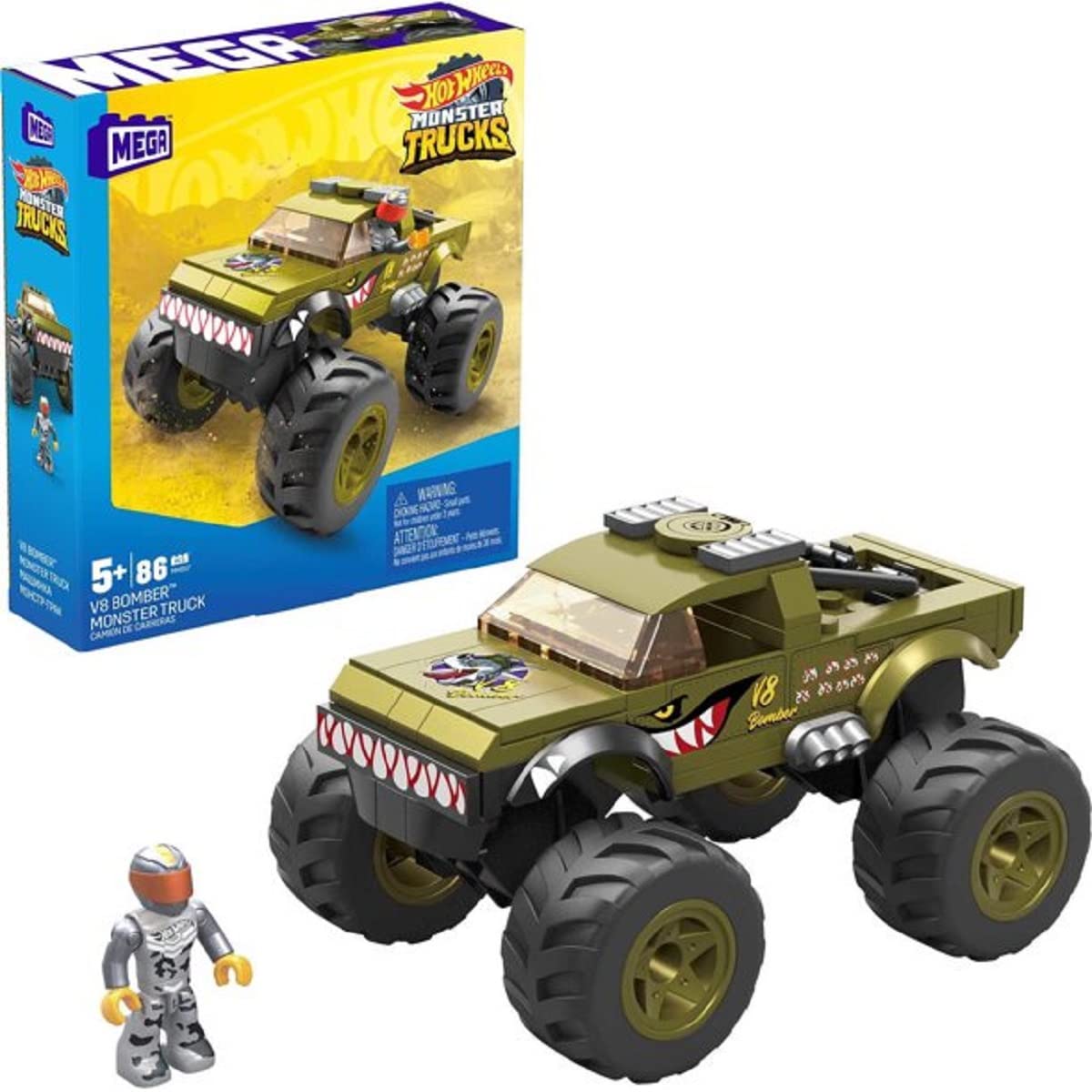 Mega Hot Wheels V8 Bomber Monster Truck Building Set with 86 Pieces