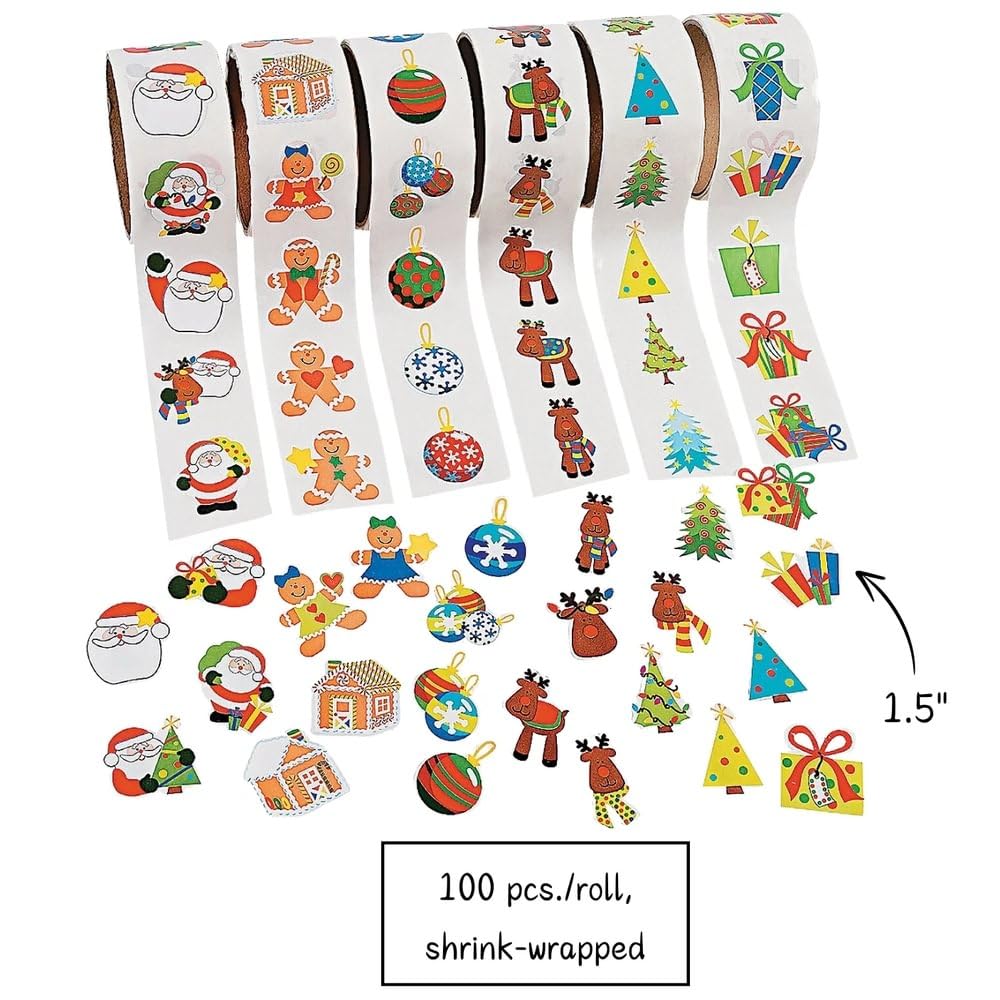 Fun Express Christmas Stickers On A Roll, 6 Pieces