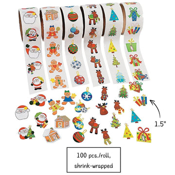 Fun Express Christmas Stickers On A Roll, 6 Pieces