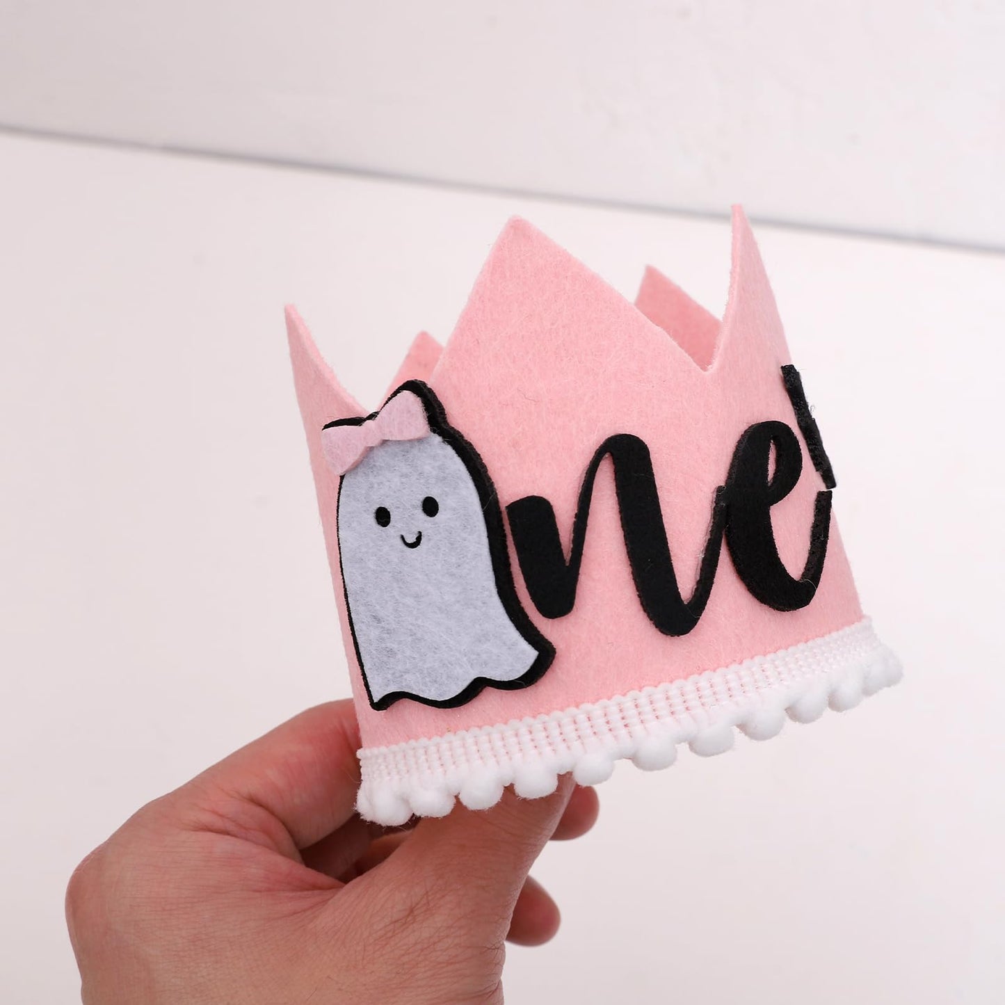 Spooky 1st Birthday Crown - Girl's Pink Ghost Bat Party Hat, Halloween Decorations with Photo Prop