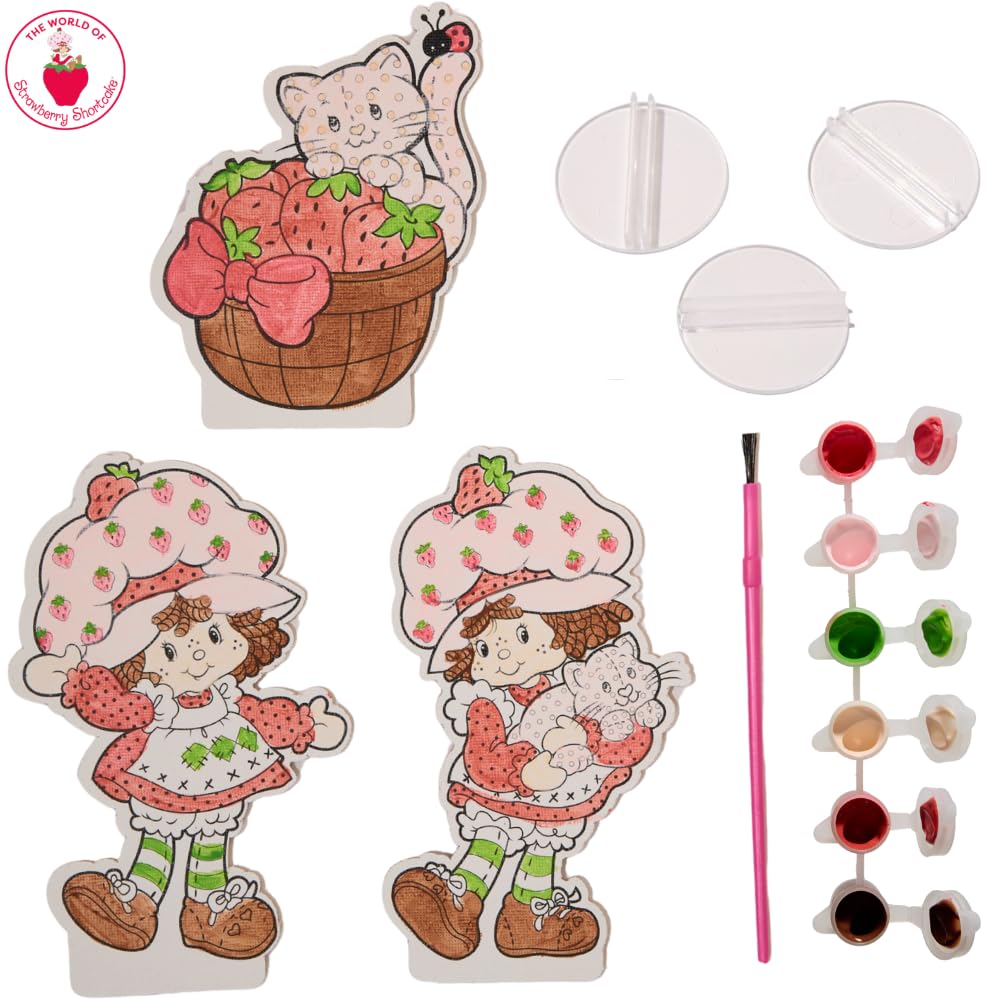 Innovative Designs Strawberry Shortcake Canvas Paint Set for Kids with 3 Canvases, Acrylic Paint, Paintbrush & Stands