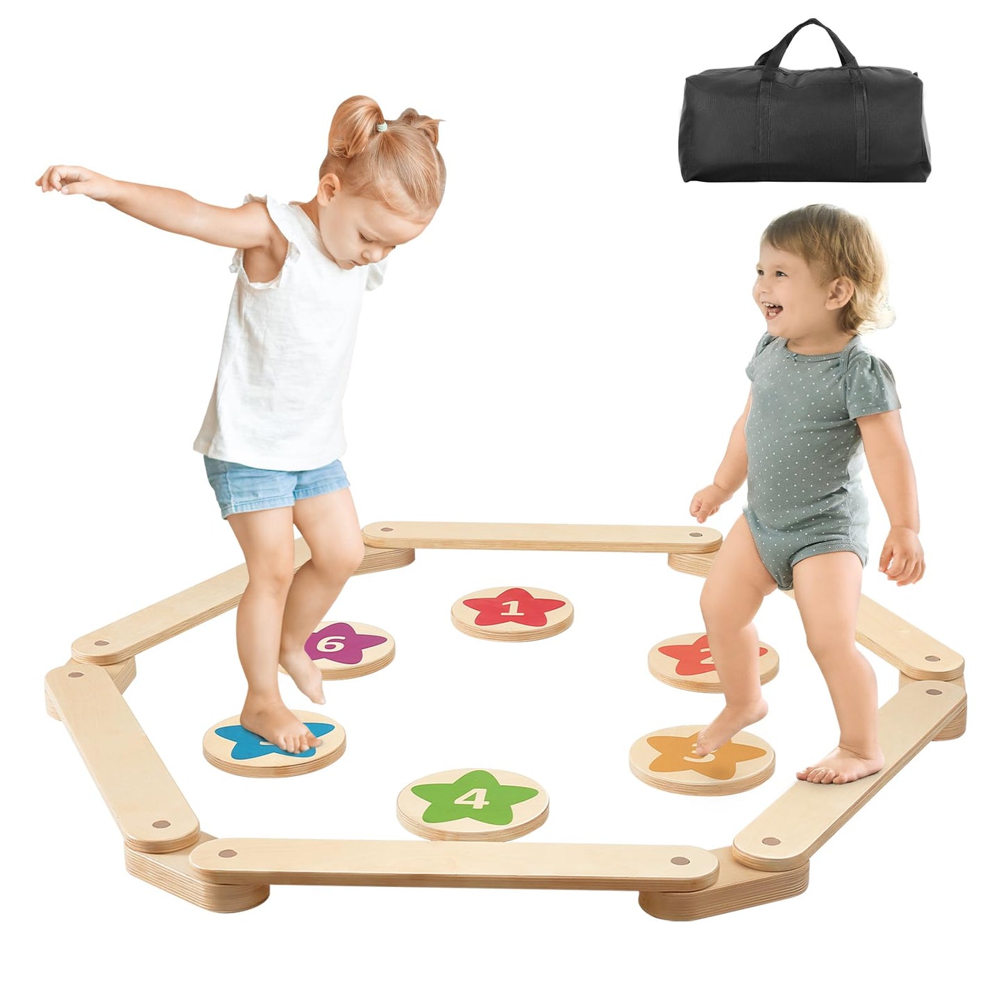 VEVOR Balance Beam Stepping Stones, 6 PCS Wooden Toddler Balance Boards, Montessori Toy for Kids 3-6, Build Coordination and Gross Motor Skills