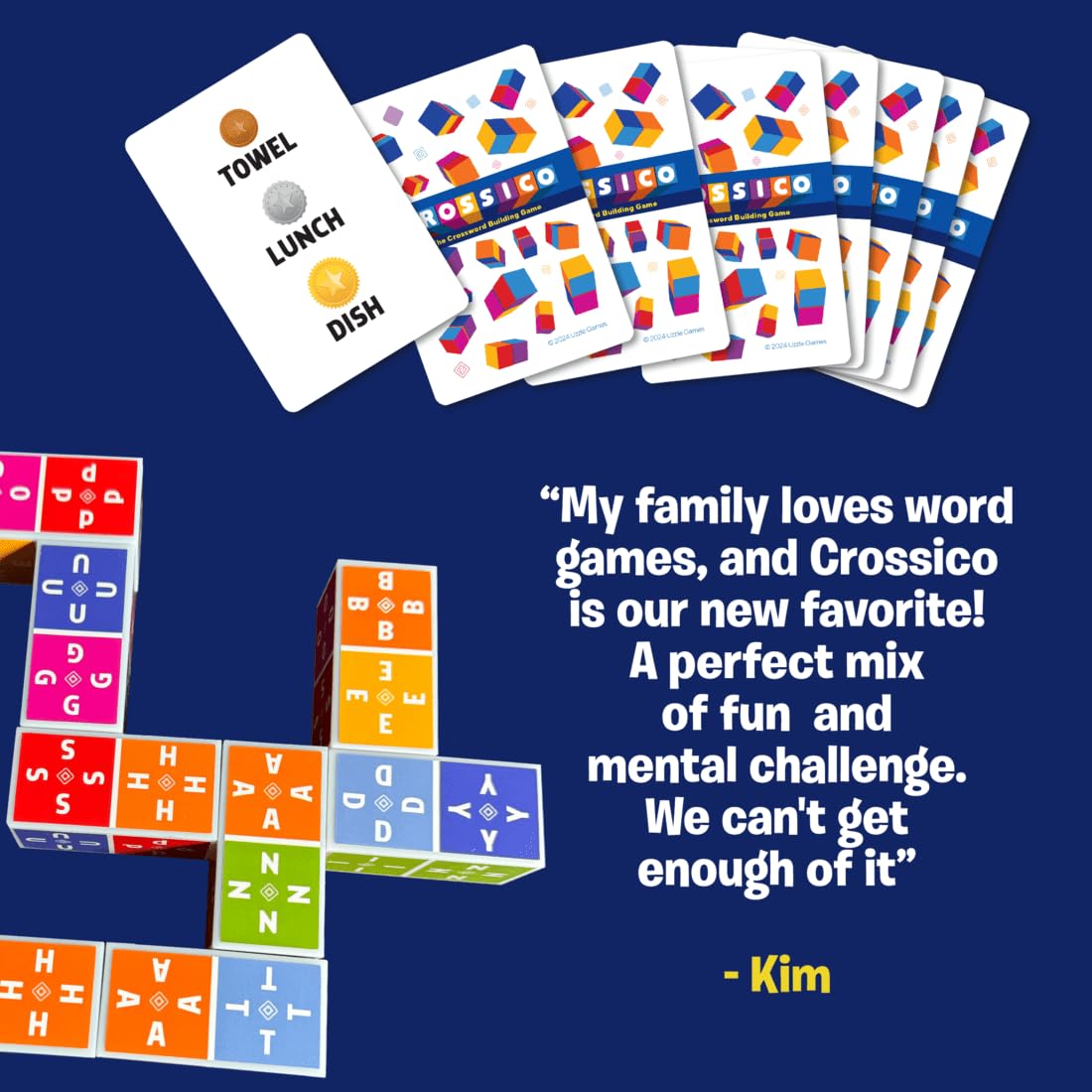 Crossico by Uzzle Games - Family Games for Children & Adults, Crossword Puzzle Word Games - A Thrilling Classic Game with a Twist, 2-4 Players,