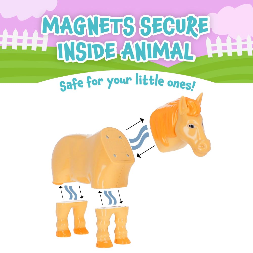 POPULAR PLAYTHINGS Magnetic Animals for Toddlers 1-3, Mix or Match Animal Toys, Set of 4 Gift for Kids - Pastel Farm Animals