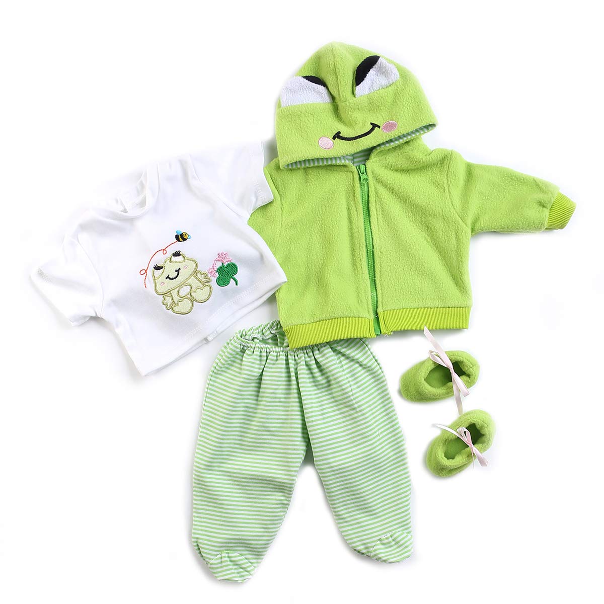 Reborn Baby Girl Boy Dolls Clothes 22 inch 4 pcs Sets Green Frog Outfit Fit 20-22" Newborn Dolls Clothes Accessories