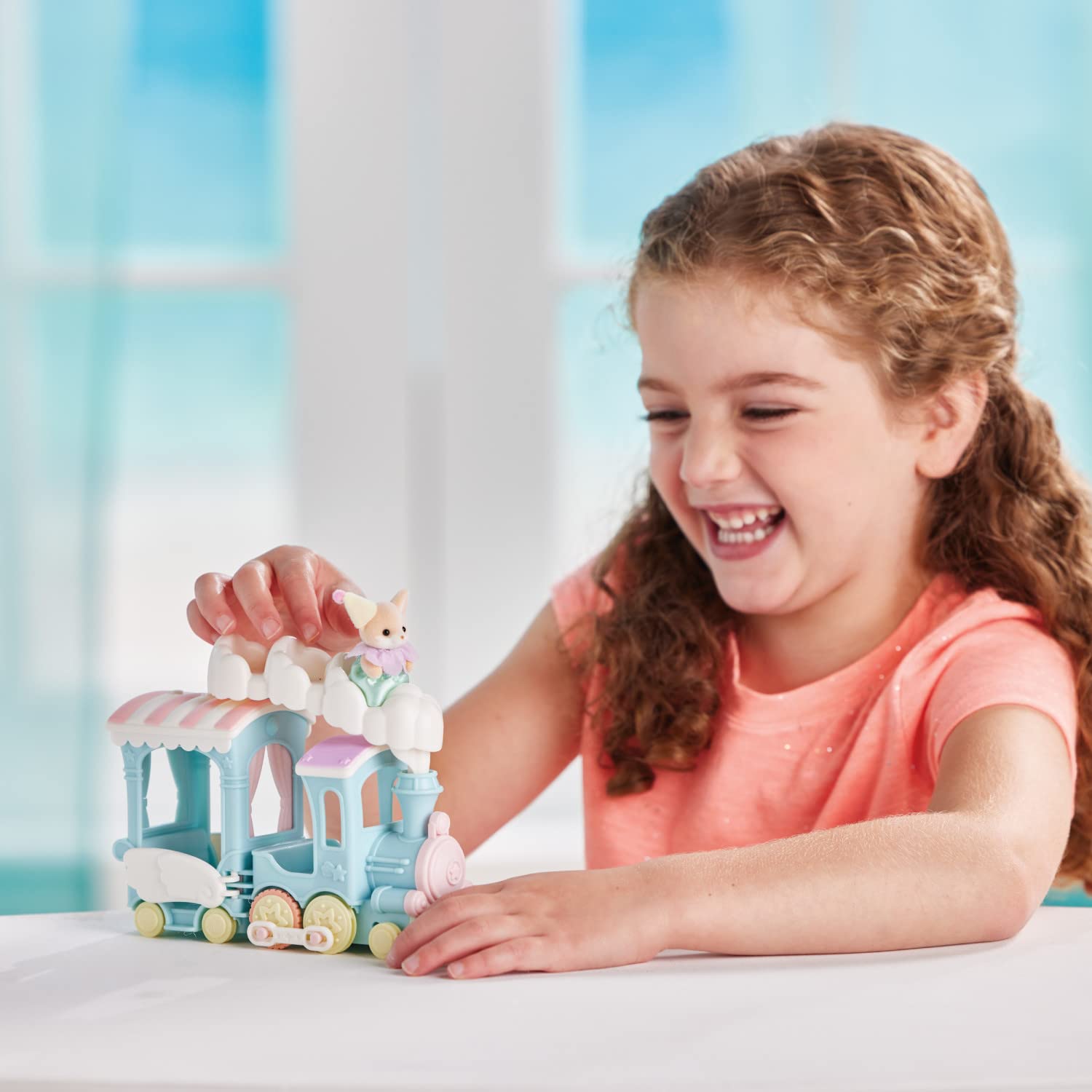 Calico Critters - Floating Cloud Rainbow Train - Calico Land Amusement Series - Kids Pretend Play Toy, Miniature Vehicle & Accessories Set, Ages 3+