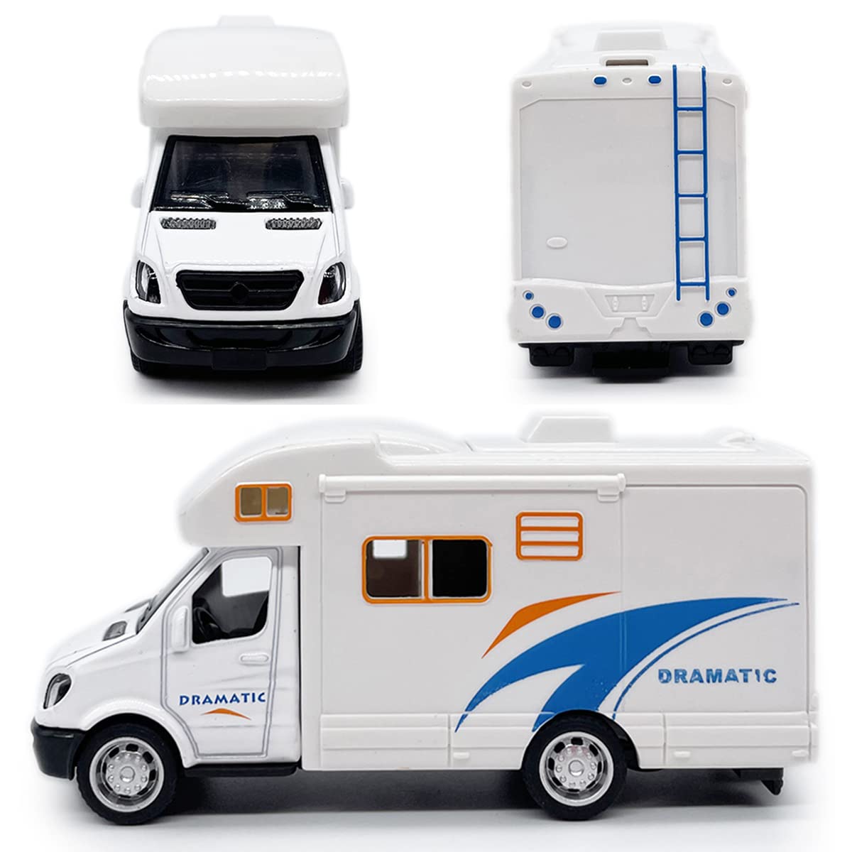 Mini Toy Camper Van RV Motorhome Toys for Boys Pull Back Diecast Model Car Recreational Vehicle Adventure with Furniture Roof and Side Door Open