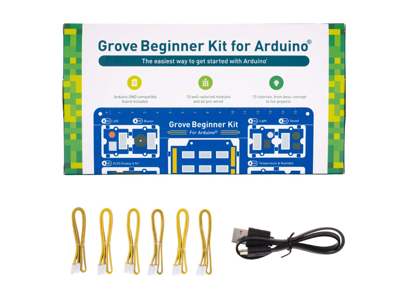 Seeed Studio Grove Beginner Kit for Arduino - STEAM Teaching Starter Kit All-in-One With UNO Compatible Board, 10 Sensors, 12 Projects and Free Course