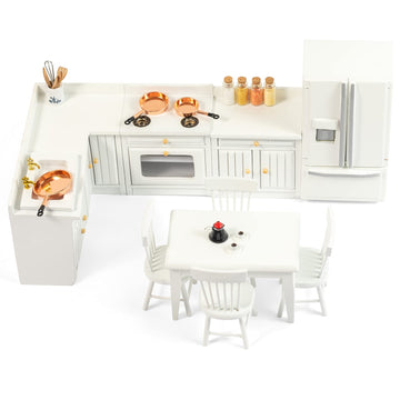 SAMCAMI Wooden Dollhouse Furniture Set - Miniature Dollhouse Furniture 1 12 Scale for Dollhouse Kitchen - Doll House Furniture Toys Incl Kitchen