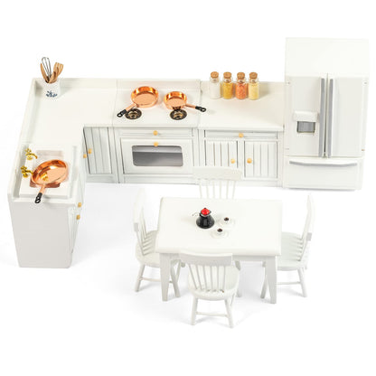 SAMCAMI Wooden Dollhouse Furniture Set - Miniature Dollhouse Furniture 1 12 Scale for Dollhouse Kitchen - Doll House Furniture Toys Incl Kitchen