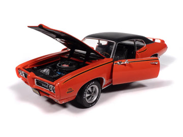 1969 GTO Judge Carousel Red with Black Stripes and Black Vinyl Top Mecum Auctions American Muscle Series 1/18 Diecast Model Car by Auto World AMM1351