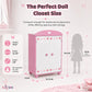 Emily Rose 18 Inch Doll Clothes Storage Closet w/5 Notched Hangers - Pink